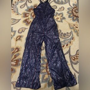 Anthropologie Maeve Disco Halter Top Jumpsuit